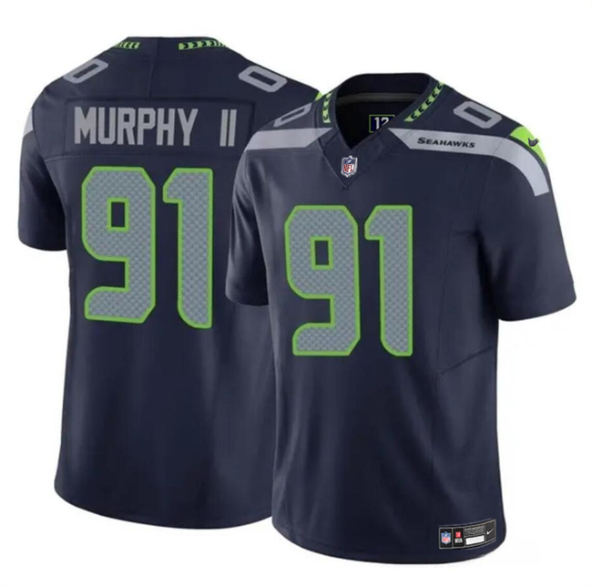 Men's Seattle Seahawks #91 Byron Murphy II Navy 2024 Draft F.U.S.E Vapor Limited Stitched Football Jersey